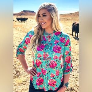 Turquoise Rosewater Bow Top
